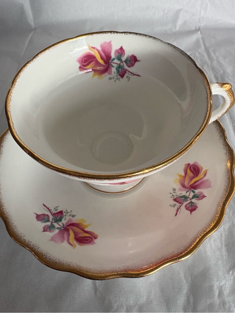 Rosina White Teacup & Saucer With Multi-color  Floral Gold Trim England Bone - Picture 2 of 15